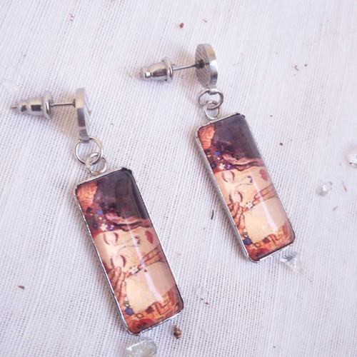 The Kiss Gustav Klimt Earrings new stainless steel and glass
