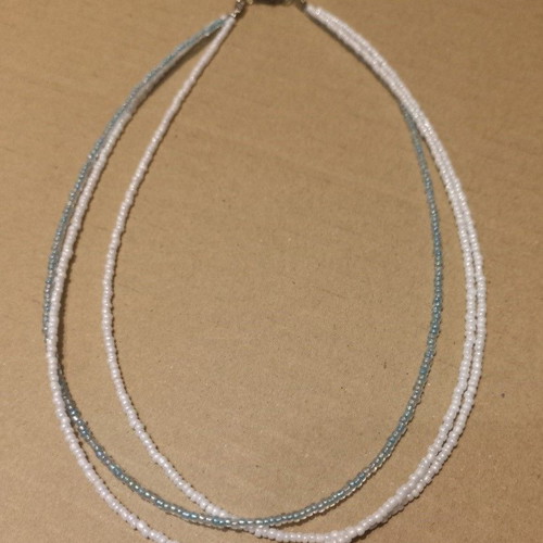 Handmade three-strand necklace with white and turquoise seed beads, like new