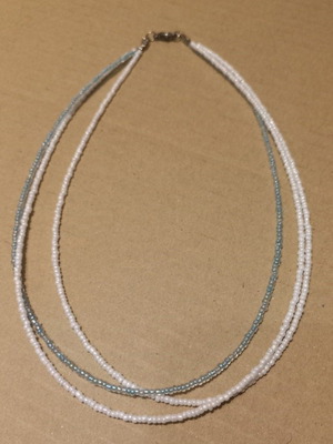 Handmade three-strand necklace with white and turquoise seed beads, like new