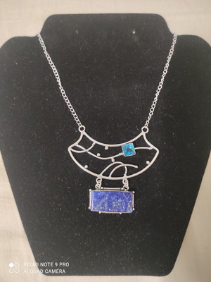 Silver Handmade Necklace with Lapis Lazuli and Blue Topaz, New
