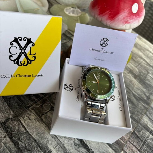 Christian Lacroix men's watch new with green dial and silver bracelet
