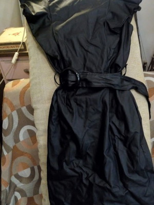 Black Shiny Belted Mini Dress with Ruffle Sleeves like new, size M