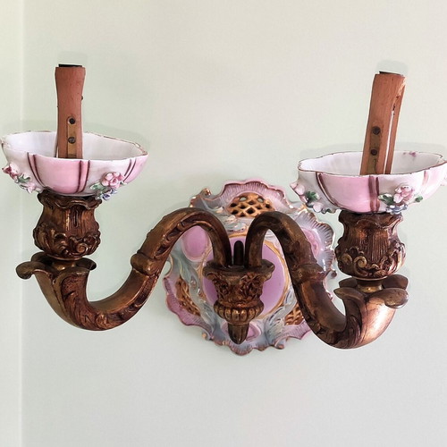 Vintage wall light applique used, porcelain