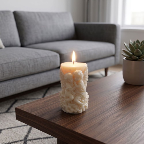 Scented plant-based candle with golden orchid aroma and angel design