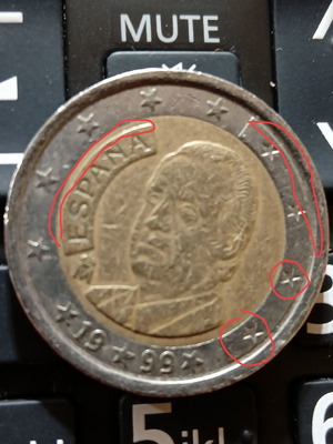 Spanish 2€ coin used 1999 with collectible error