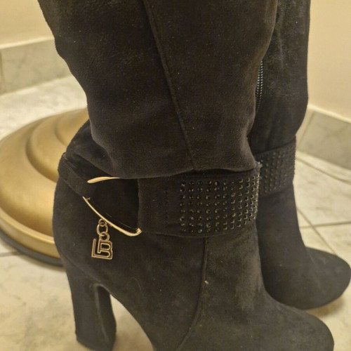 Laura Biagiotti boots used, black suede with rhinestones, size 37