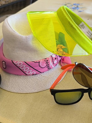 Superdry summer hats and sunglasses with cases used, colorful
