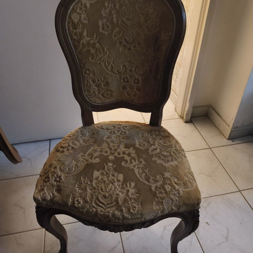 Wooden round dining set with 6 chairs used, velvet upholstery
