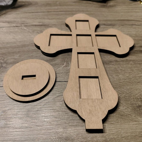 Wooden cross with compartments for artistic creations new