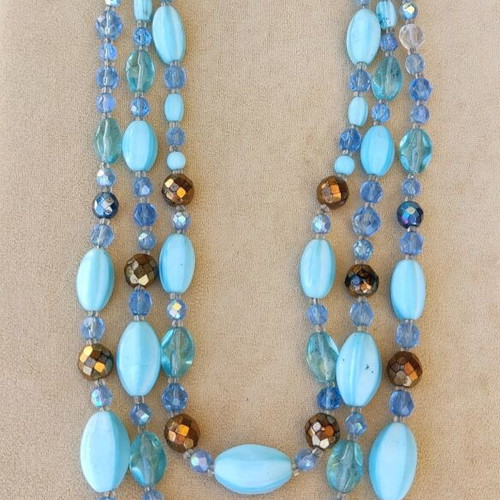 Three-row vintage/retro necklace blue bronze