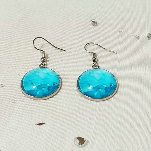 Earrings with cabochon Blue Waters, stainless steel, new