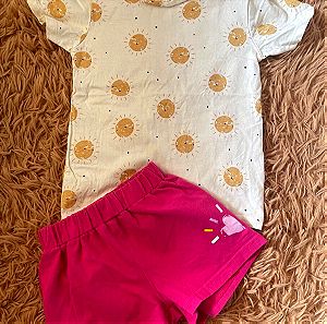 Παιδικο σετ για κορίτσι 3 ετών 98cm φουξ σορτς και κίτρινη μπλούζα με ήλιους 2-3 ετών