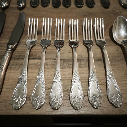 Antique Soviet Silver-Plated Cutlery Set 6 Persons 43 Pieces (ЗиШ МНЦ - USSR)