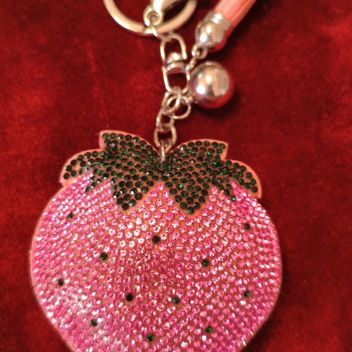 Strawberry Charm like new, pink and silver keychain accessory