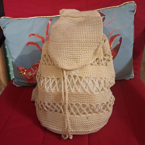 Handmade knitted back pack beige like new with lining and inner pocket