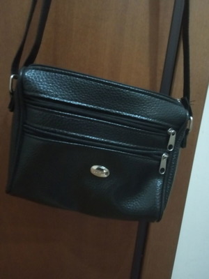 Women's shoulder bag used, black, leather style with multiple pockets
