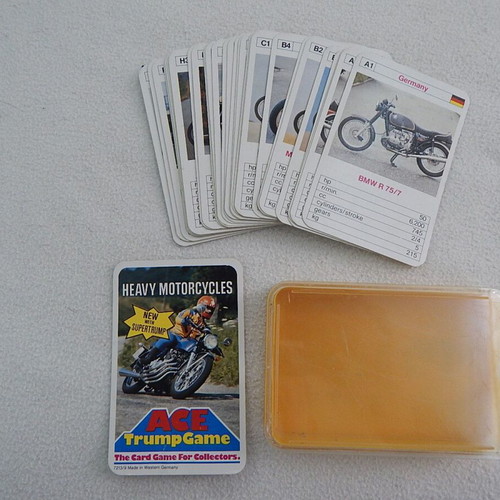 Ace Trump Game card set used, 32 motorcycles from 70s-80s