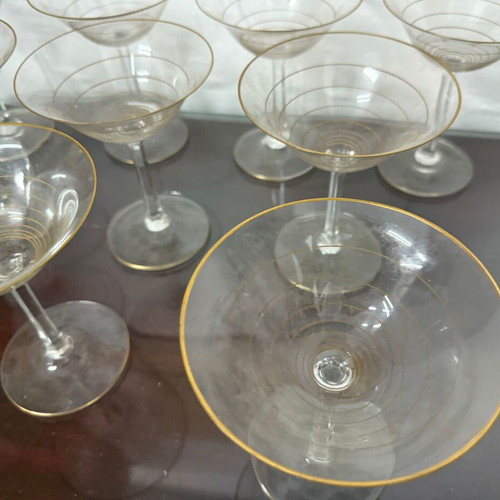 Ποτήρια Cocktail ή Champagne μεταχειρισμένα, vintage, σετ 10 με χρυσές λεπτομέρειες