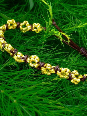Alissoum bracelet with artificial macrame handmade new, brown and yellow