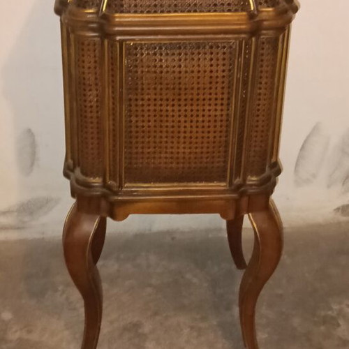 Wooden vintage bar cabinet with cane and curved legs, like new