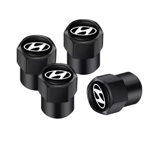 Set of 4 Black Metal Hyundai Valve Caps New
