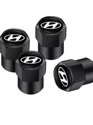 Set of 4 Black Metal Hyundai Valve Caps New