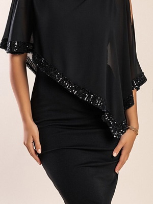 Dress new black with thin draped overlay, size 4XL