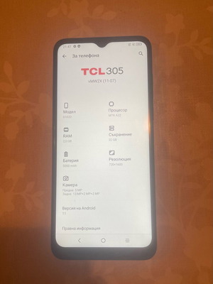TCL 305 phone used, 2GB RAM, 32GB storage, Android, black