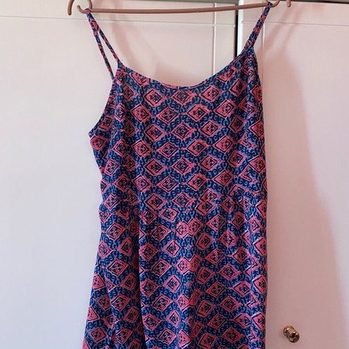 Pink Woman one-piece shortsuit like new, pink with blue patterns