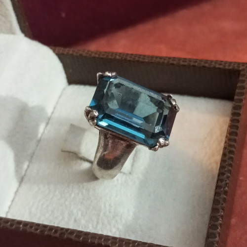 Silver ring 925 with blue zircon used, size 55