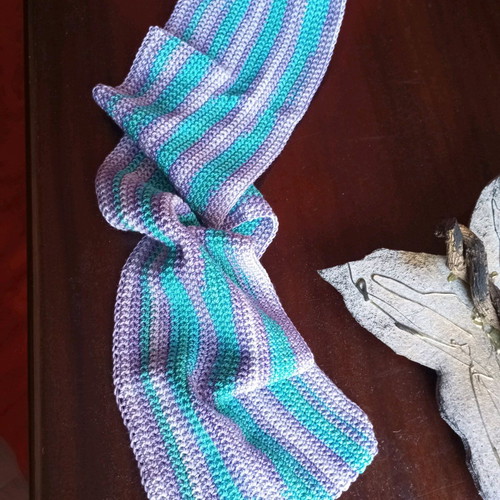 Handmade knitted scarf purple and turquoise new with dense knit