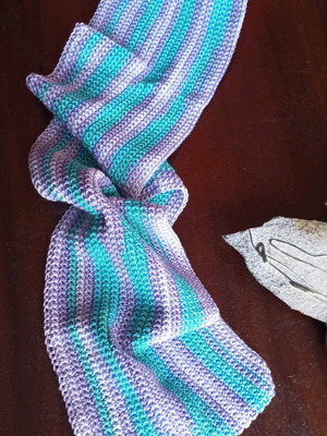 Handmade knitted scarf purple and turquoise new with dense knit