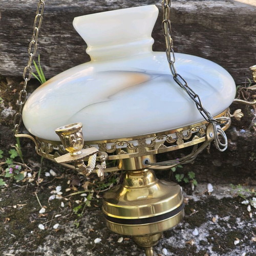 Vintage Swedish brass chandelier lamp used, second half of 20th century