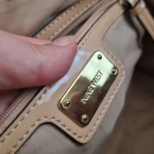 Nine West satchel bag used, nude beige with glossy finish
