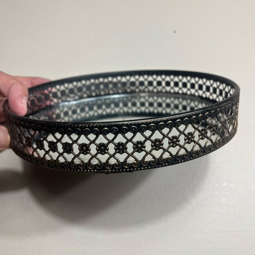 Candle holder like new, metal with mirror 19 cm diameter