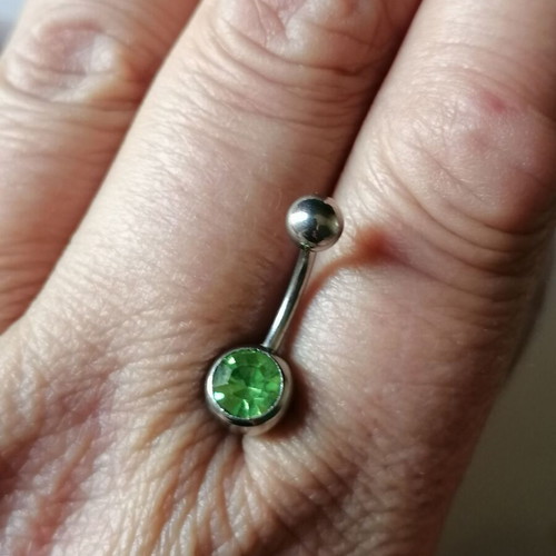 Navel piercing new surgical steel with green zircon