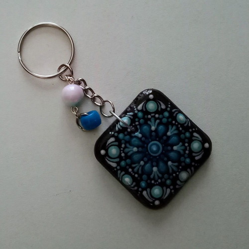 Handmade blue mandala pendant new, hand-painted with acrylics