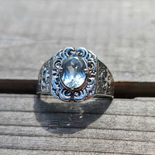 Silver ring with blue topaz new