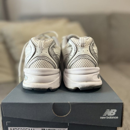 New Balance athletic shoes, size 38, white and silver