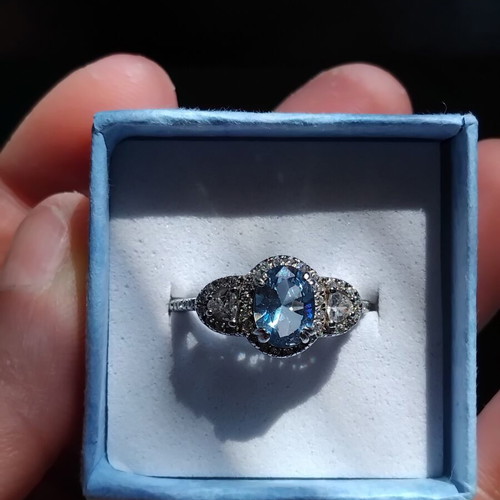 Sky Blue Zirconia Silver Ring Size 9 New