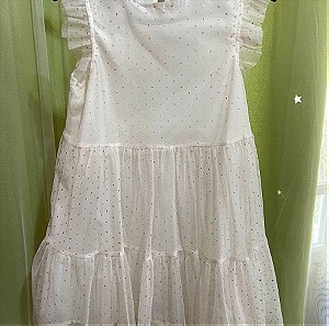 Φόρεμα παιδικο 104cm 4 ετών λευκό με χρυσό πουά και επένδυση