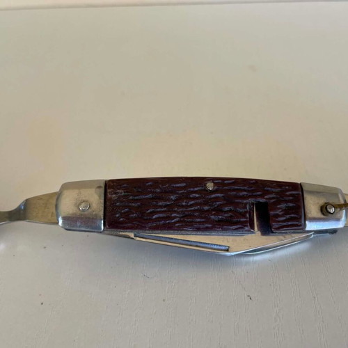 Vintage camping pocket knife with cutlery 22cm used