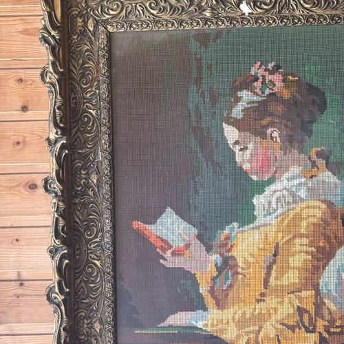 Embroidered antique textile painting used, framed 75x90cm