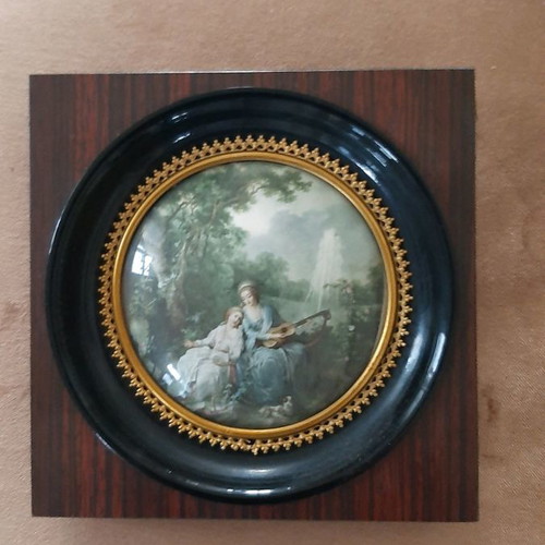 Decorative small painting used with polished wood frame