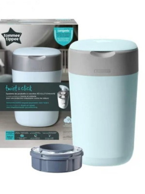 Tommee Tippee Twist & Click diaper disposal bin used, blue