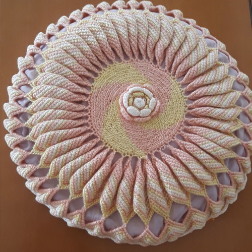 Handmade crocheted decorative pillow used, round 45 cm