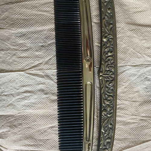 Comb with brass carved handle 20 cm used, collectible