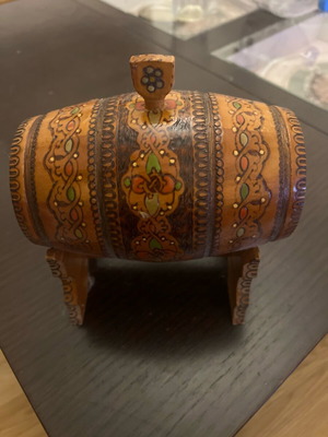 Vintage decorative wooden barrel with hand-painted floral design like new
