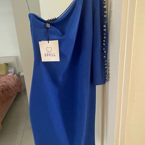 Spell midi dress blue new with one sleeve and silicone chest support