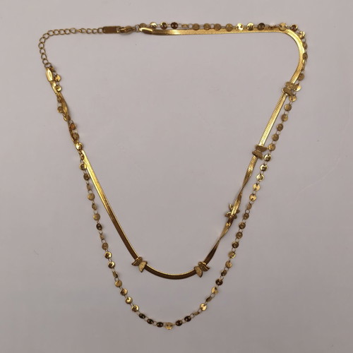 Stainless Steel Double Layered Butterfly Necklace, gold